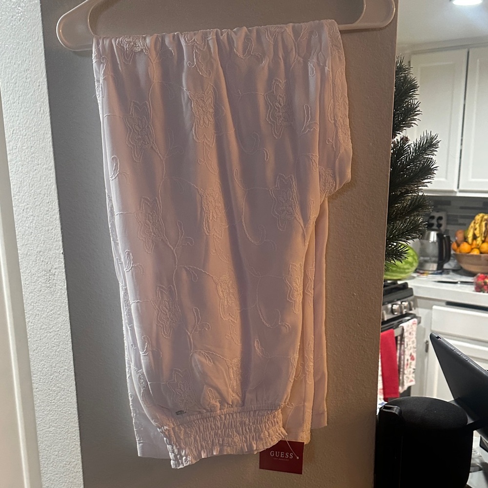Guess Ivory Floral Embroidered Trousers